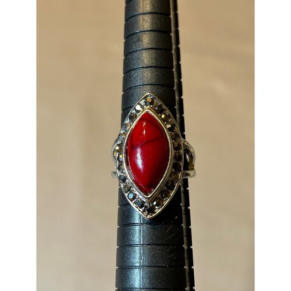 Ring Jewelry - Silver Tone and Red Stone Ring Size 6.25